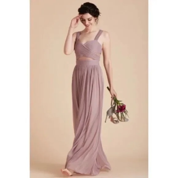 Birdy Grey Elsye Bridesmaid Dress in Mauve Mesh Cutouts Maxi Gown Size Small NWT - Picture 1 of 16